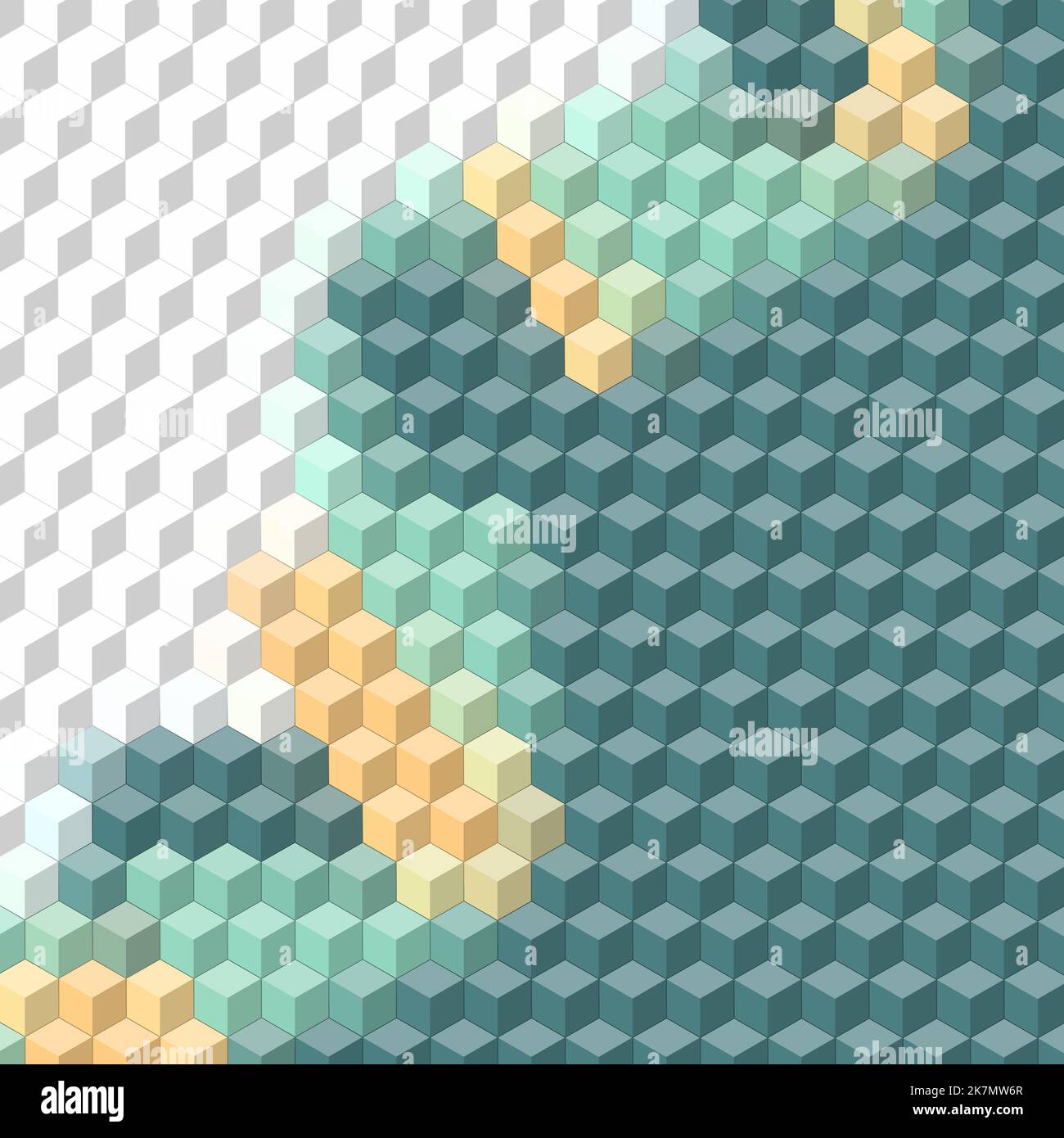 Illustration von bunten isometrischen 3D Würfel mit abstrakten mehrfarbigen Muster Hintergrund Tapete Stockfoto