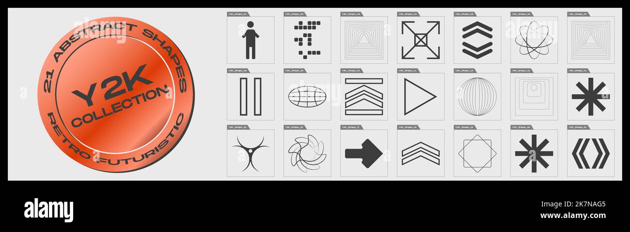 Futuristische Retro-Elemente für Design. Große Reihe von Retro-Objekten für Design. Frames inspirierten Brutalismus. Stock Vektor