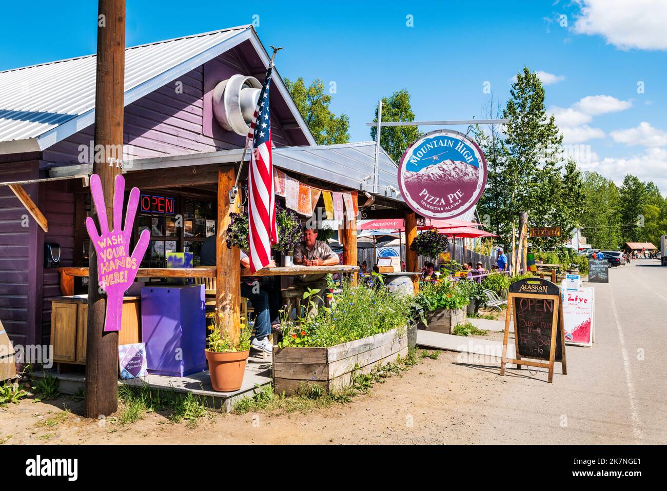 Mountain High Pizza Pie; Talkeetna, kleine handwerkliche Gemeinschaft & Staging Area für über 1.000 Kletterer pro Jahr, die Denali versuchen; Talkeetna; Alaska; USA Stockfoto