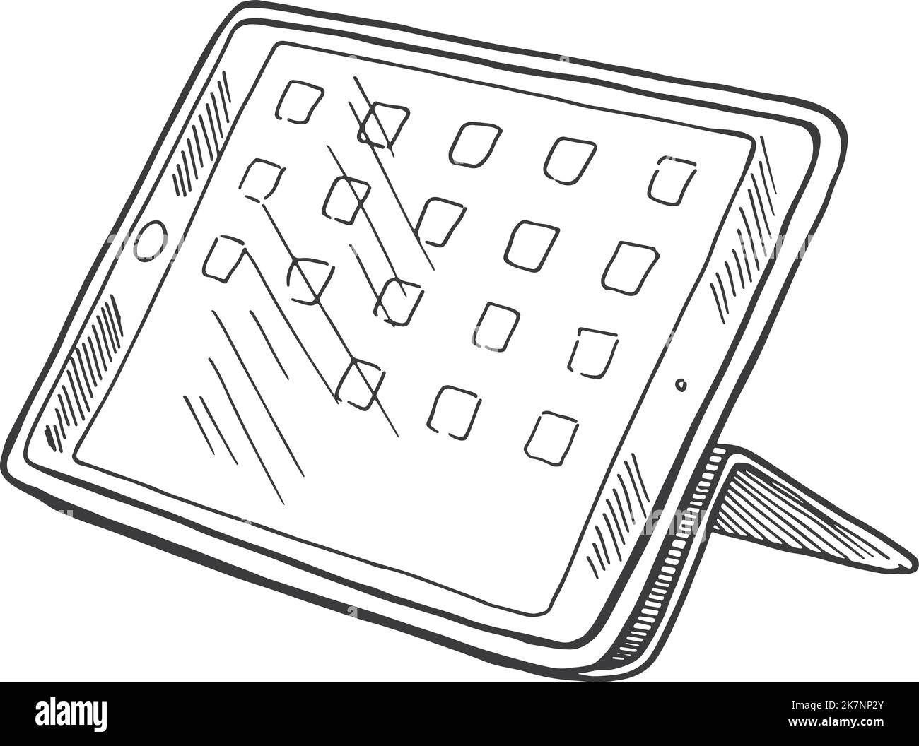 Skizze des Tabletts. Multimedia-Gadget-Bildschirm im handgezeichneten Stil Stock Vektor