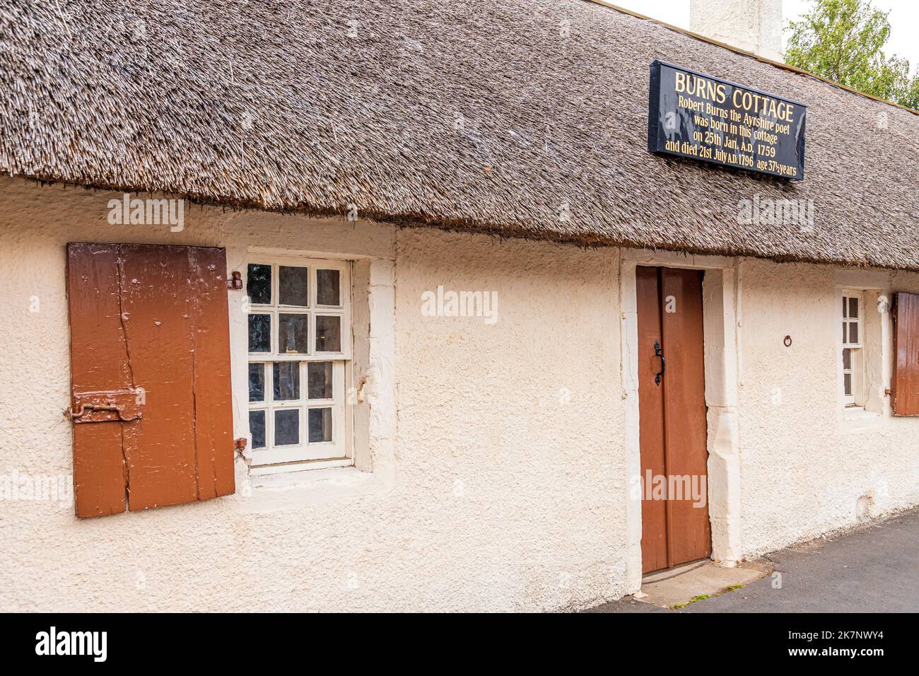 The Robert Burns Birthplace Museum, Burns Cottage, der Geburtsort des Dichters Robert (Rabbie) Burns, Alloway, South Ayrshire, Schottland, Großbritannien im Jahr 1759 Stockfoto