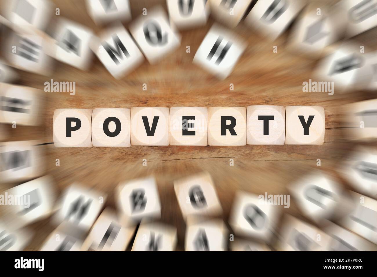Armut symbolisches Foto schlechte Geldfinanzierung und Wirtschaftskrise Geschäftskonzept Wirtschaft mit Würfeln Stockfoto