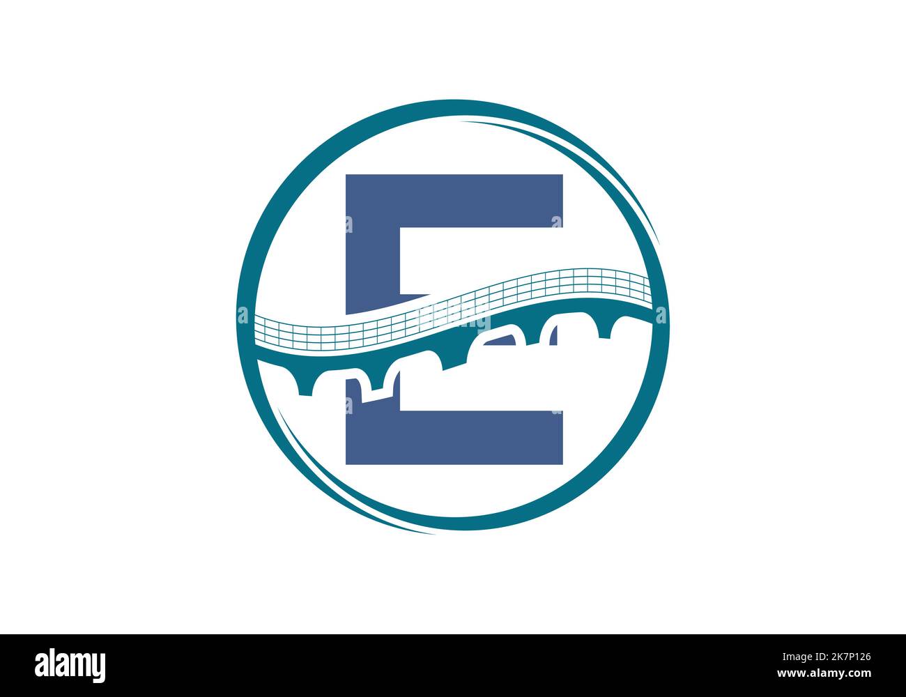 Initial E Monogramm Buchstaben Alphabet mit Brücke Zeichen. Design-Vorlage für abstraktes Bridge-Logo. Modernes Vektorlogo für das Baugewerbe. Stock Vektor