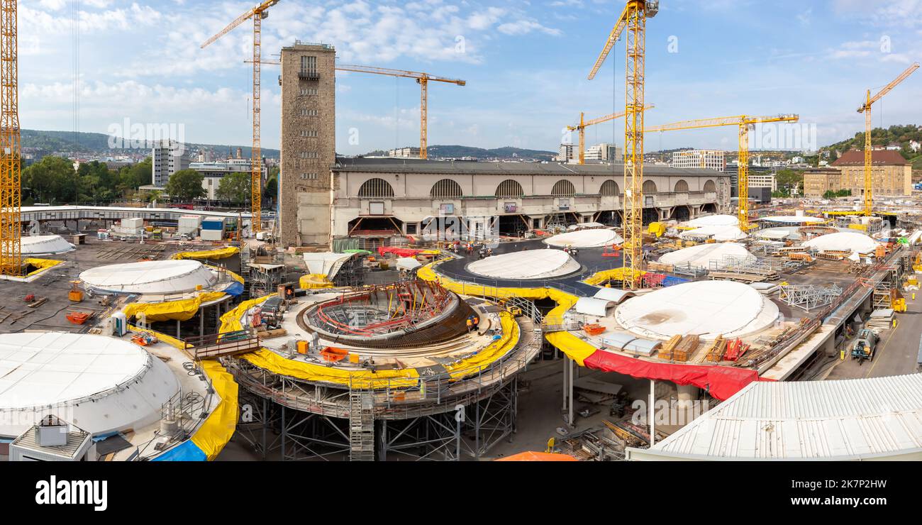 Stuttgart 21 Baustelle für den neuen Bahnhof der Deutschen Bahn DB Panorama City in Deutschland Stockfoto