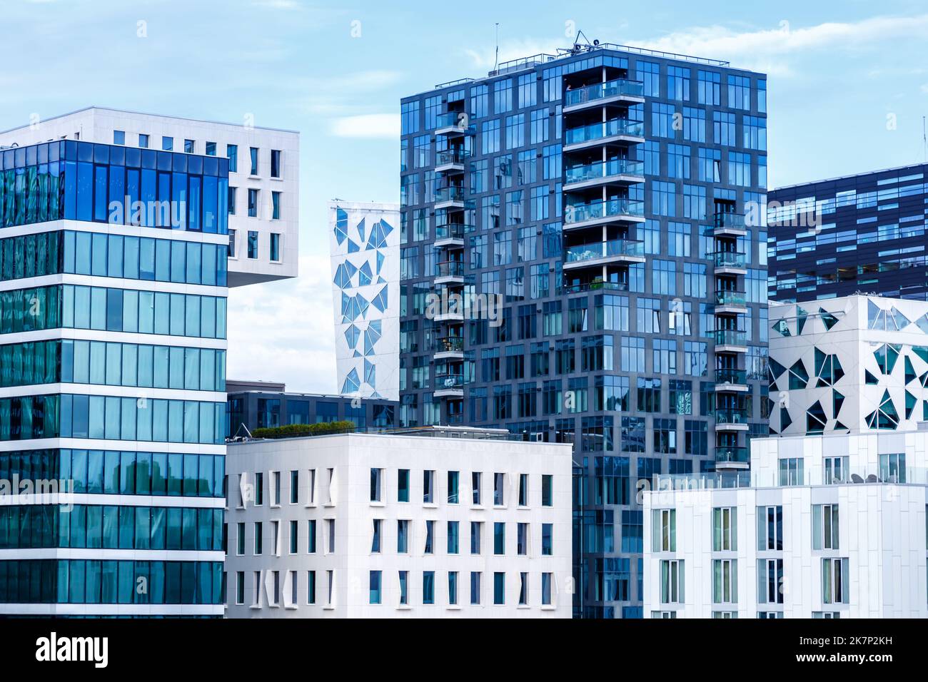 Skyline von Oslo Moderne Stadtarchitektur Immobilienbüros im Barcode District in Norwegen Stockfoto