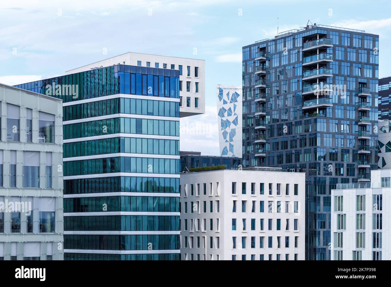 Skyline von Oslo Moderne Stadtarchitektur Immobilienbüros im Barcode District in Norwegen Stockfoto