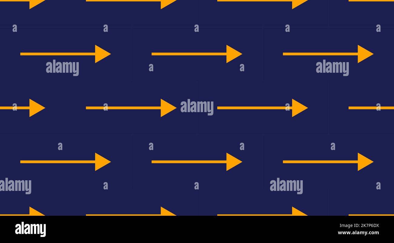 Nahtloses Muster, gelber Vektorpfeil auf Blau, gerade Linie, moderner minimalistischer Stil Stock Vektor
