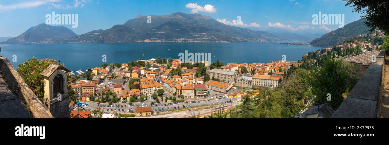 Bellano - die Panoramastadt und der comer See. Stockfoto