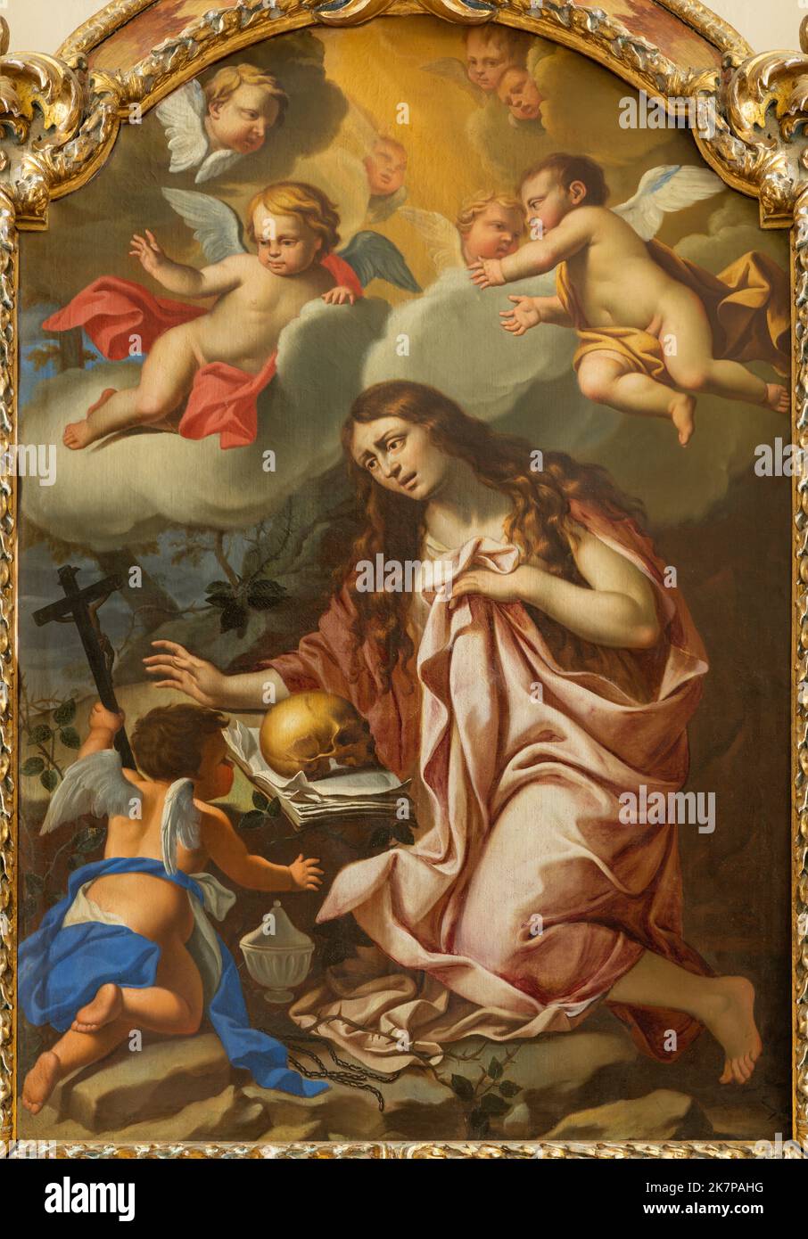 VARENNA, ITALIEN - 20. JULI 2022: Das Gemälde von St.. Maria Magdalena in der Kirche Chiesa di Santa Maria delle Grazie von einem unbekannten Künstler aus dem Jahr 17. Cent. Stockfoto