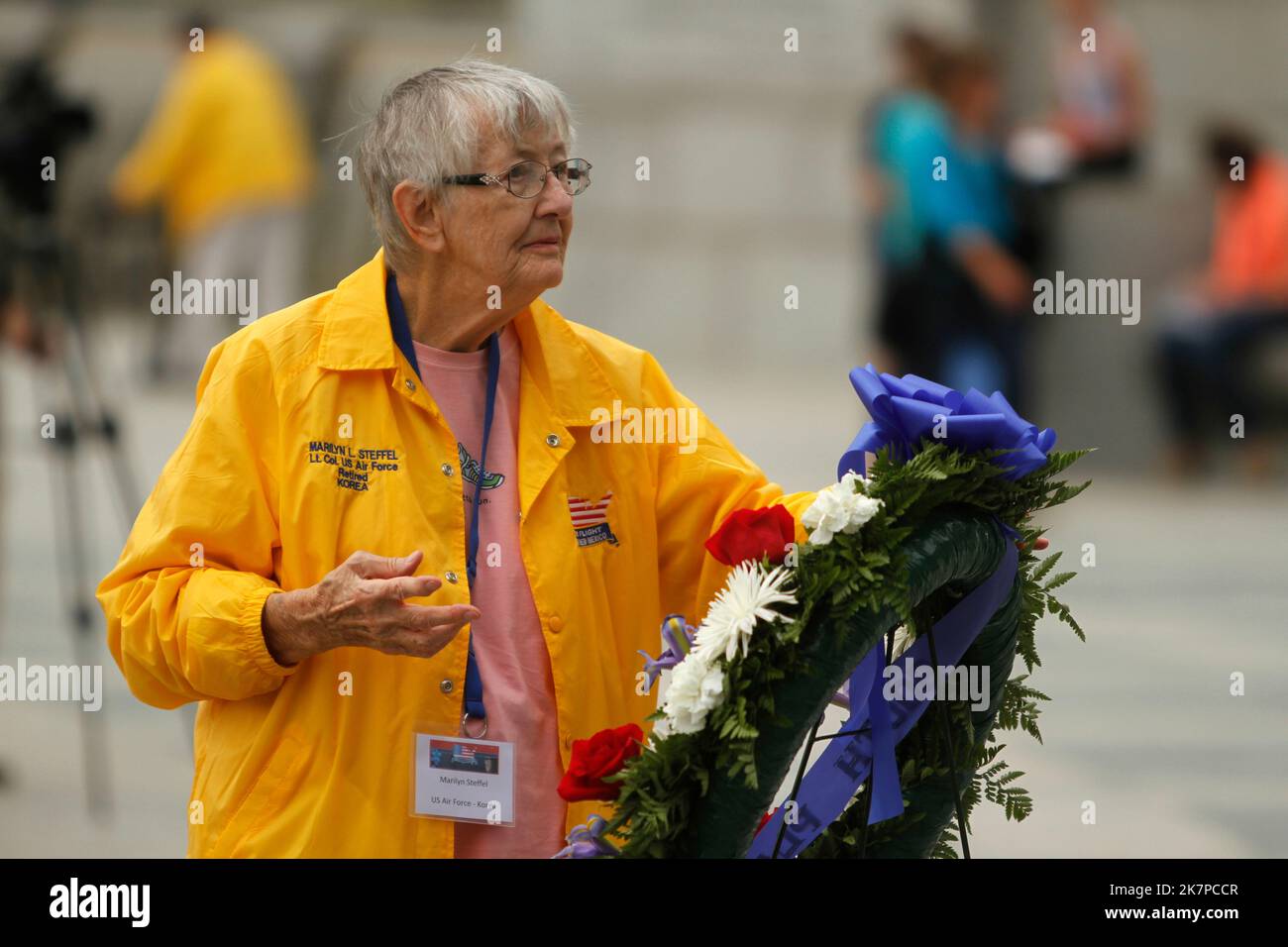 LT. Col im Ruhestand, Marilyn L. Steffel von den Vereinigten Staaten startet Air Force,85, besucht am 4.. Oktober 20 mit dem Honor Flight Programm das Denkmal des Zweiten Weltkriegs Stockfoto