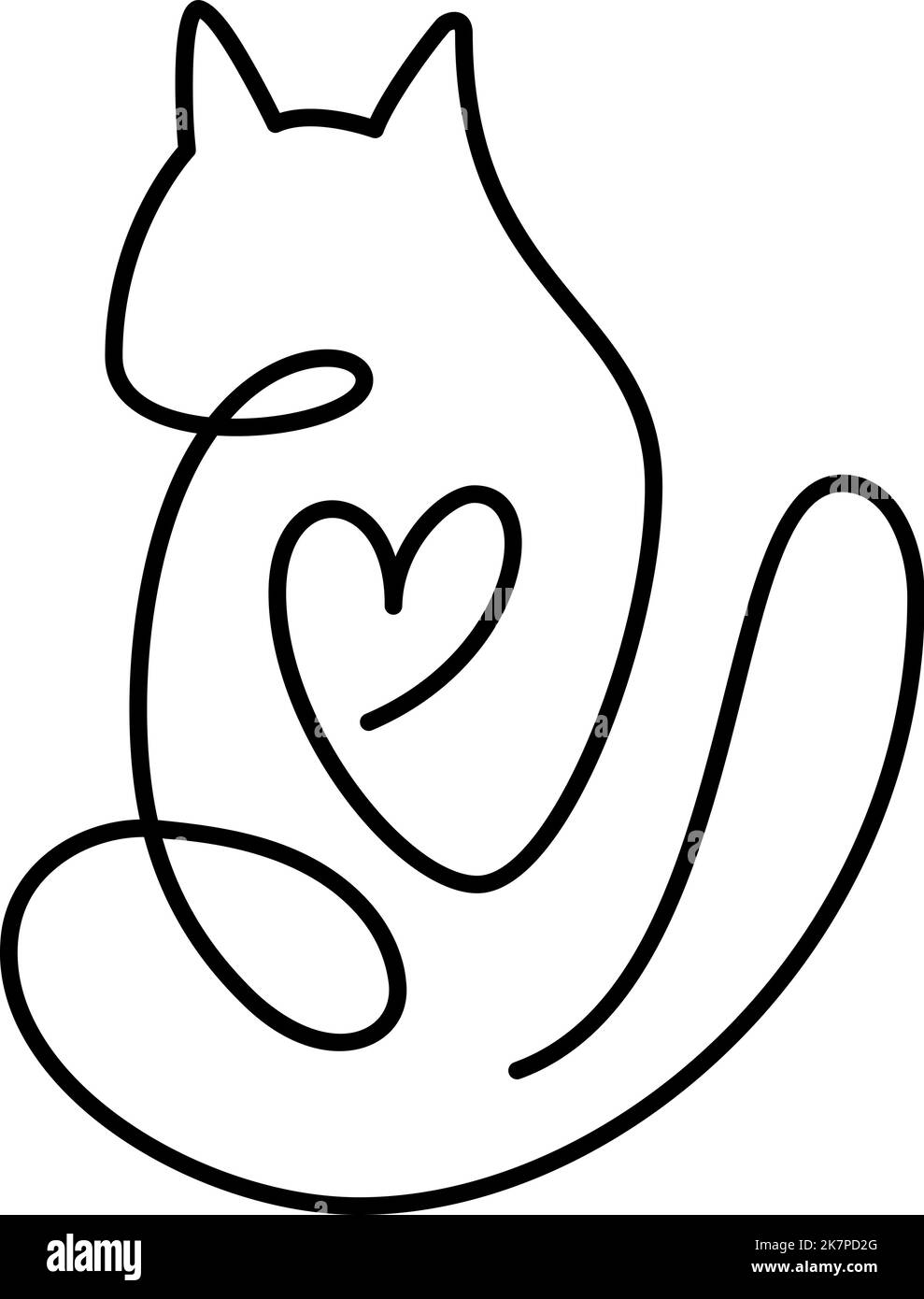 Niedliche eine Linie Vektor-Katze mit Herz. Minimalistische Katze im abstrakten handgezeichneten Stil, minimalistische Einlinizeichnung. Schönes Haustier. Abstrakter minimalistischer Stil Stock Vektor