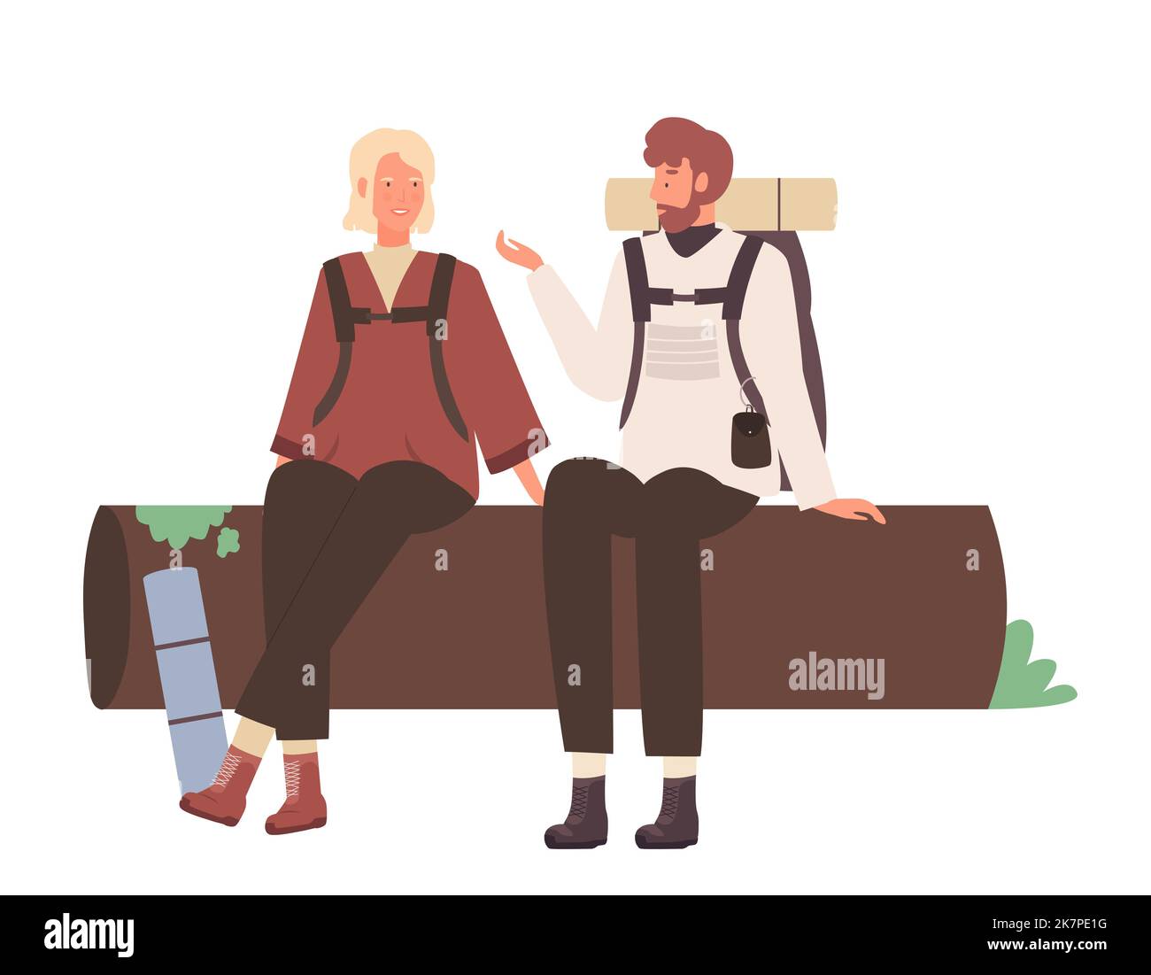Wandertouristen, die sich ausruhen. Berg entspannen Anschlag, Wanderer Rucksack Vektor-Illustration Stock Vektor