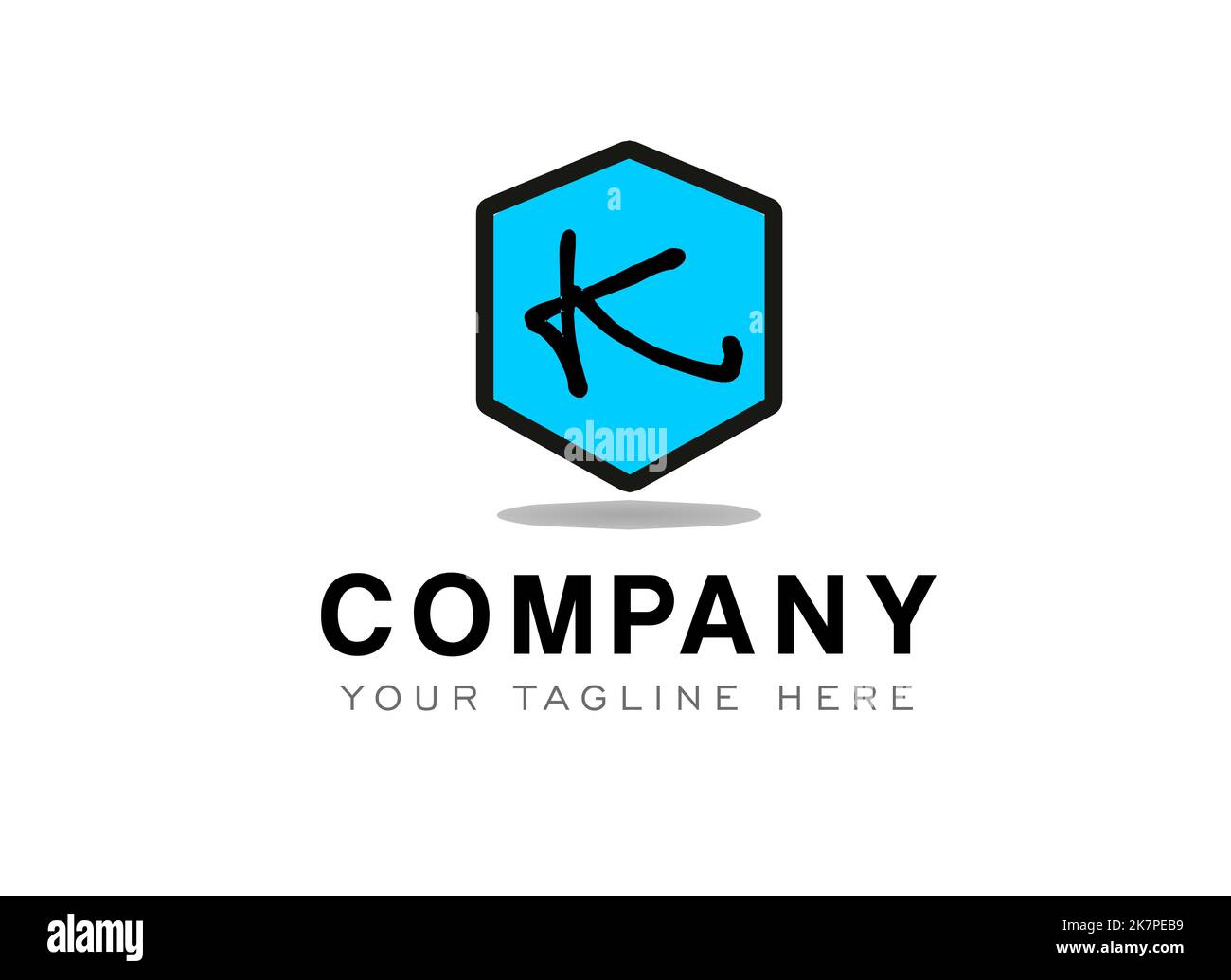 Logo mit dem Buchstaben K. Ihr Text Hier . Logo-Vorlage auf weißem Hintergrund. Stockfoto