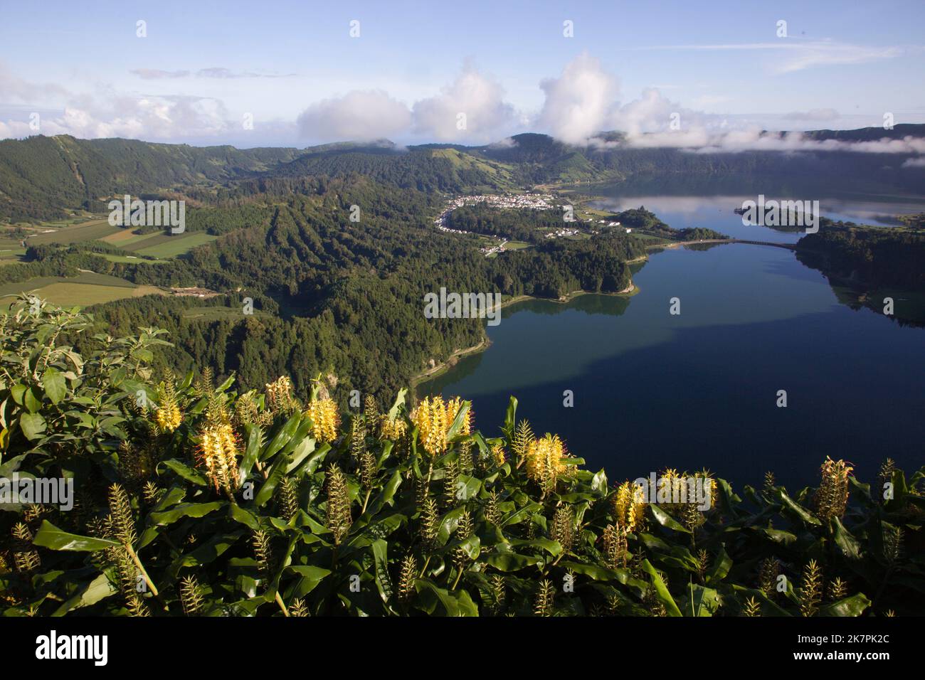 Portugal, Azoren, Sao Miguel, Sete Cidades, Lagoa Verde, Lagoa Azul, Stockfoto