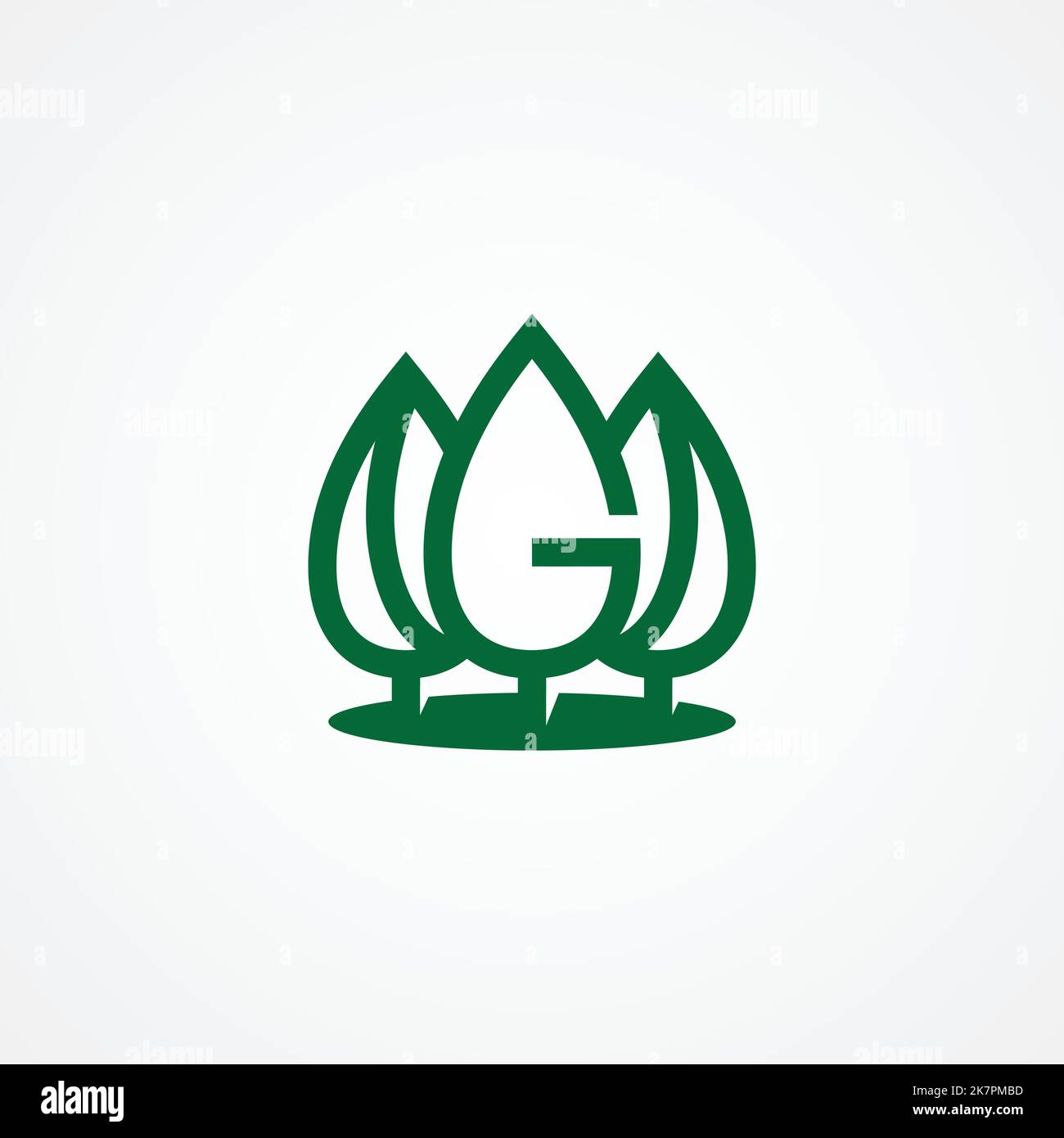 Kiefernbaum geformter Buchstabe G mit grüner Farbe. Vektorgrafik EPS.8 EPS.10 Stock Vektor