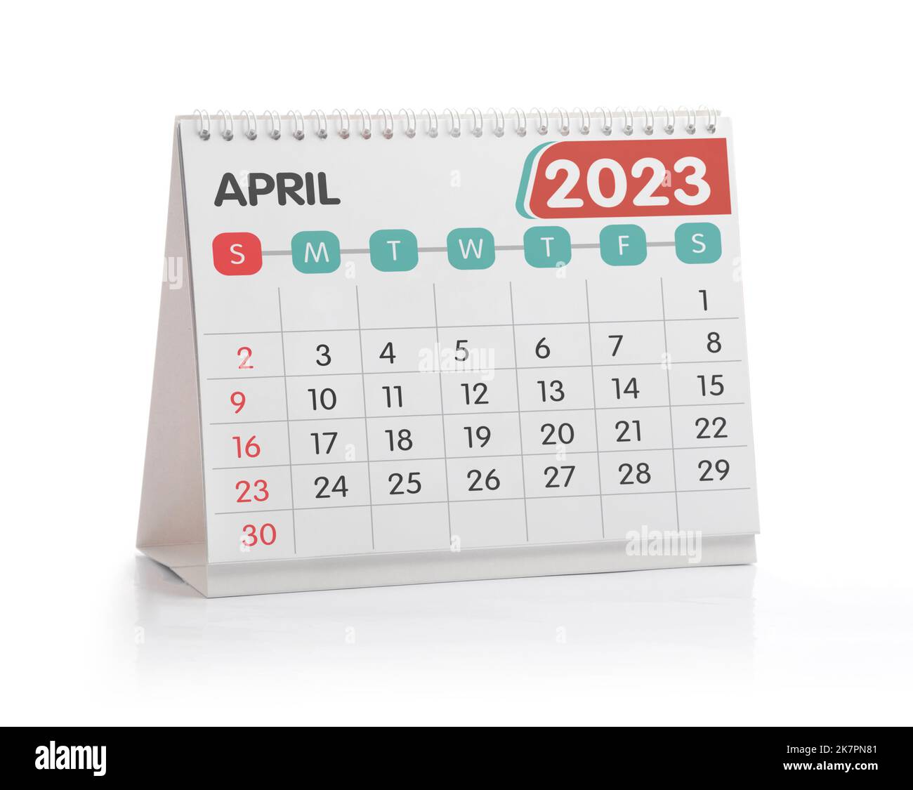 April 2023 Office Kalender isoliert auf Weiß Stockfoto