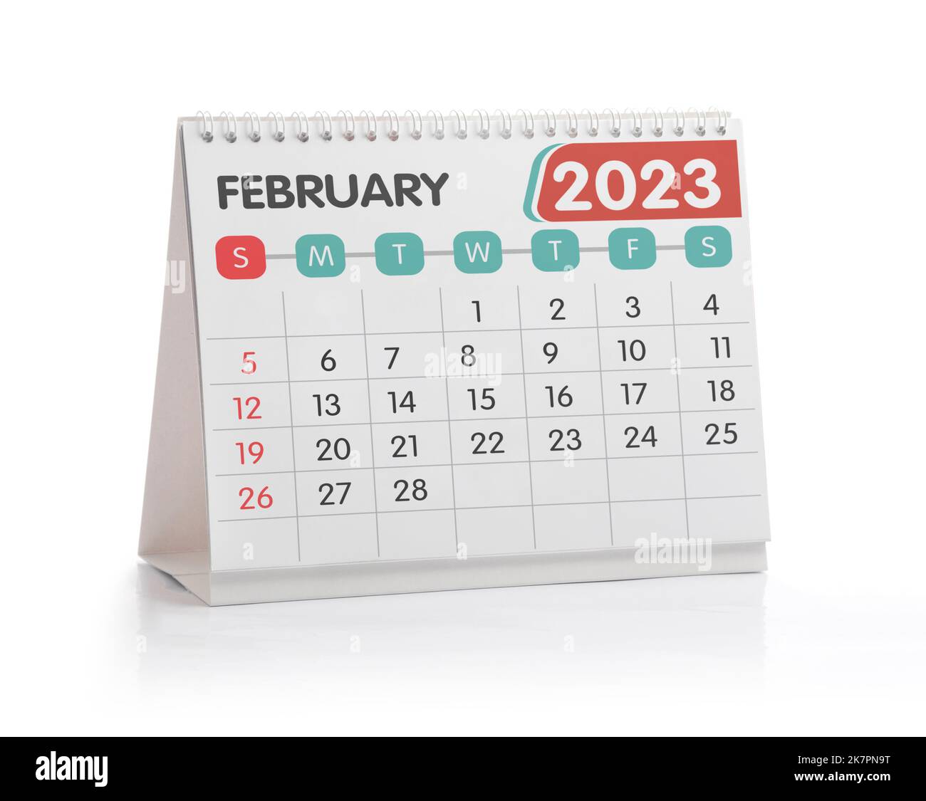 Februar 2023 Office Kalender isoliert auf Weiß Stockfoto