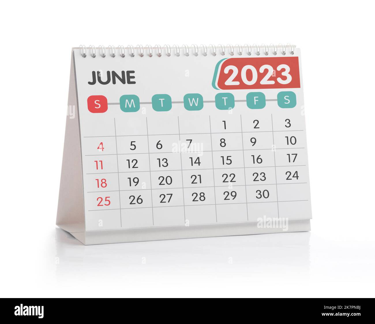 Juni 2023 Office Kalender isoliert auf Weiß Stockfoto