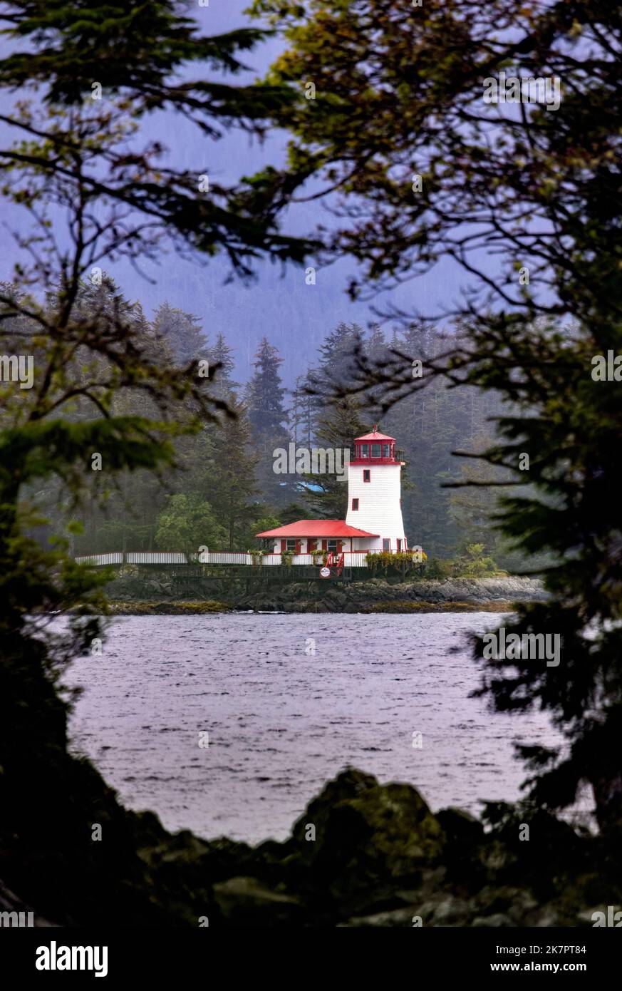 Sitka Lighthouse (Navigationsfeuer und Ferienwohnung) gebaut von Burgess Bauder - Sitka, Alaska, USA Stockfoto