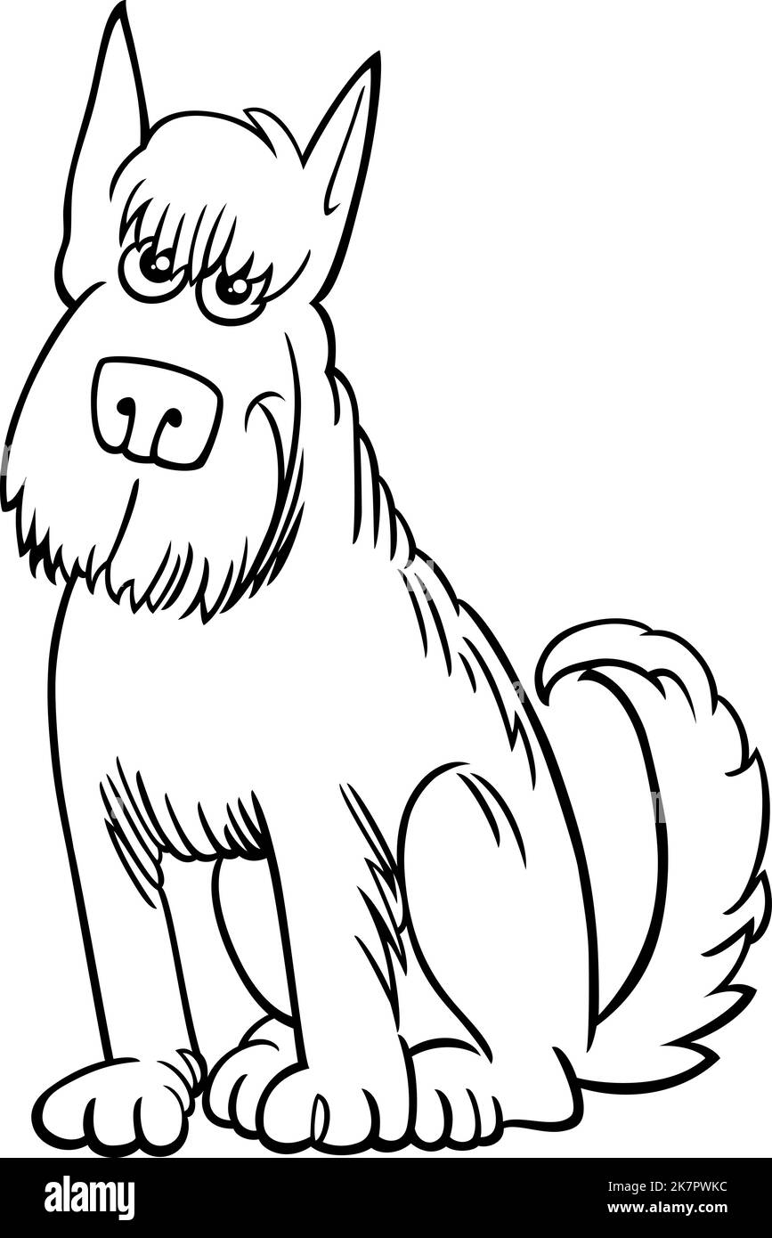 Schwarz-Weiß-Cartoon-Illustration von lustigen shaggy Hund Comic Tier Charakter Färbung Seite Stock Vektor