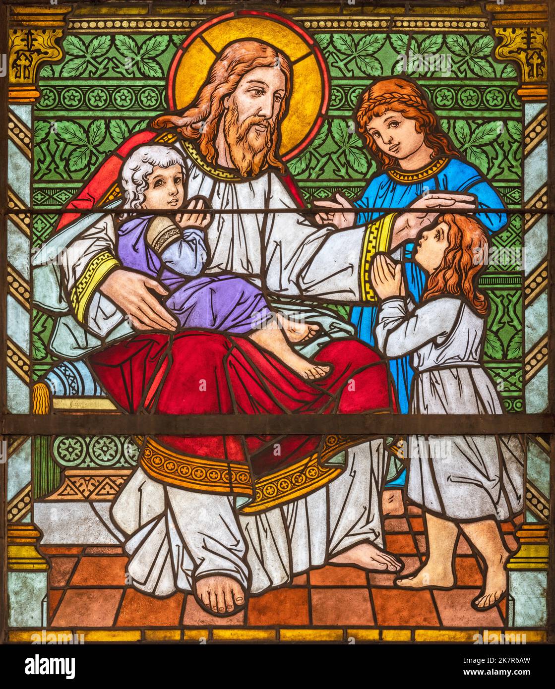 ZÜRICH, SCHWEIZ - 27. JUNI 2022: Der Jesus unter den Kindern in St. Peter und Paul Kirche von Albin Schweri (1885 - 1946). Stockfoto