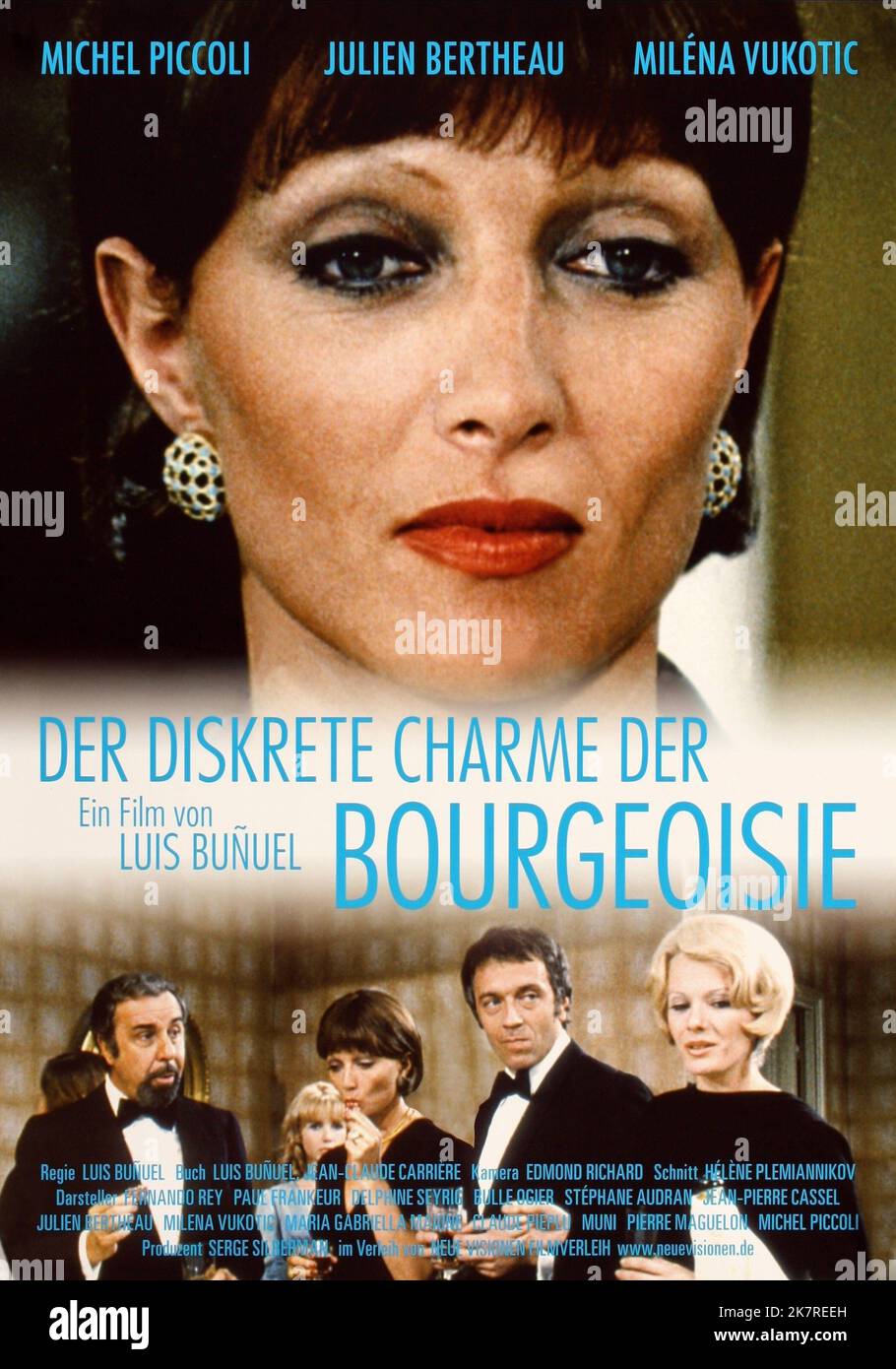 Delphine Seyrig Poster Film: Der diskrete Charme der Bourgeoisie (Le Charme discret de la Bourgeoisie) Charaktere: Simone Thevenot Fr 1972, Regie: Luis Bunuel 15. September 1972 **WARNUNG** Dieses Foto ist nur für redaktionelle Zwecke bestimmt und unterliegt dem Copyright von GREENWICH FILM PRODUCTIONS und/oder des Fotografen, der von der Film oder Production Company beauftragt wurde und darf nur von Publikationen im Zusammenhang mit der Bewerbung des oben genannten Films reproduziert werden. Eine obligatorische Gutschrift für GREENWICH-FILMPRODUKTIONEN ist erforderlich. Der Fotograf sollte auch bei Bekanntwerden des Fotos gutgeschrieben werden. Eine kommerzielle Nutzung kann nicht gewährt werden Stockfoto
