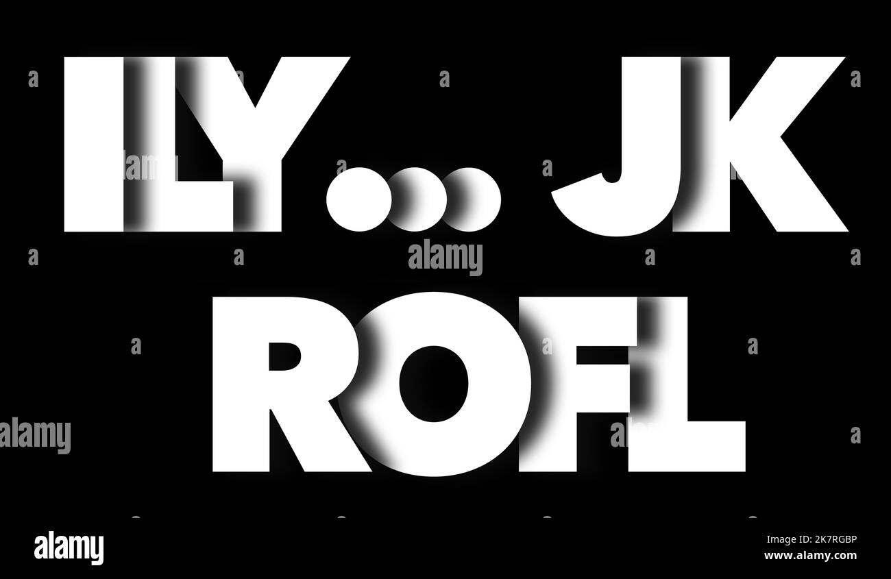 In der SMS-Sprache bedeutet das: Ich liebe dich. Nur ein Scherz. Lachend auf dem Boden Rollen. Zu Ihrer Information ist dies eine grafische 3-d-Abbildung über acron Stockfoto