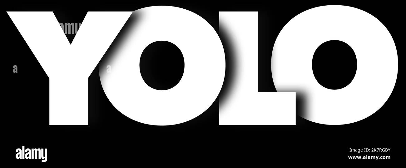 Zu Ihrer Information handelt es sich um eine grafische 3-d-Illustration über Akronyme und Initialismen, die bei der SMS auf dem Telefon verwendet werden. Dieses hier ist YOLO, was bedeutet, dass ihr nur liv seid Stockfoto