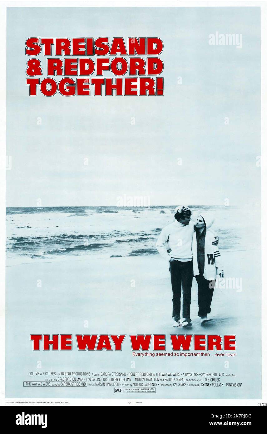 Robert Redford & Barbra Streisand Poster Film: The Way We Were (USA 1973) Charaktere: Hubbell Gardner, Katie Morosky / Alter Titel: 'Cherie Bitter' Regie: Sydney Pollack 16 October 1973 **WARNUNG** Dieses Foto ist nur für redaktionelle Verwendung bestimmt und unterliegt dem Copyright von COLUMBIA und/oder dem von der Film- oder Produktionsfirma beauftragten Fotografen und kann nur von Publikationen im Zusammenhang mit der Bewerbung des oben genannten Films reproduziert werden. Eine obligatorische Gutschrift an COLUMBIA ist erforderlich. Der Fotograf sollte auch bei Bekanntwerden des Fotos gutgeschrieben werden. Eine kommerzielle Nutzung kann ohne schriftliche Genehmigung fr Stockfoto