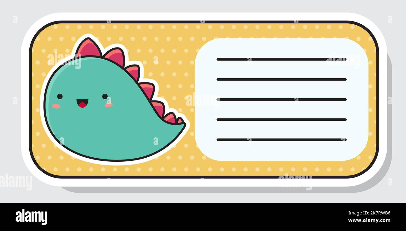 Notebook-Etikett. Niedlicher Dinosaurier. Babyaufkleber. Vektorgrafik. Stock Vektor