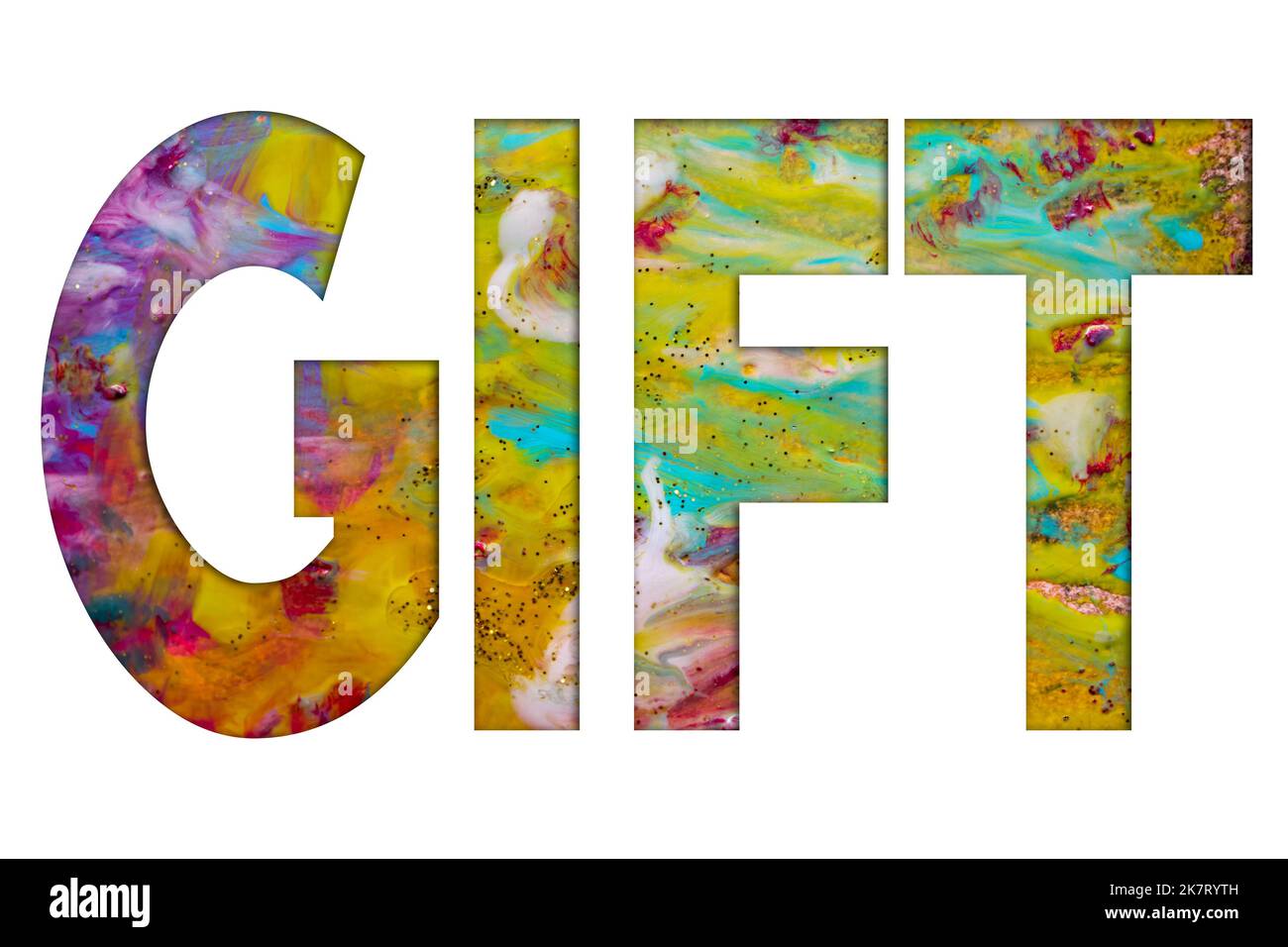 Abstrakte Natur Luxus Kunst, flüssige Malerei mit Geschenk Text, Alkohol Tinte Technik. Das Bild enthält die Wirbel aus Marmor-Granit. Stockfoto