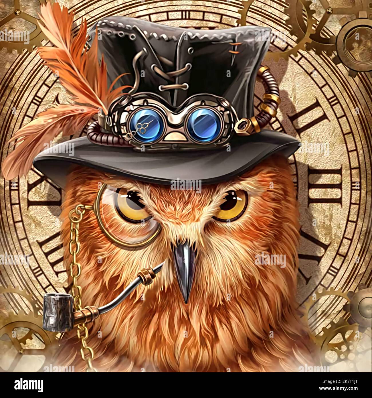 Eule Gesicht Portrait Illustration in Wissenschaftler Kostüm Stockfoto