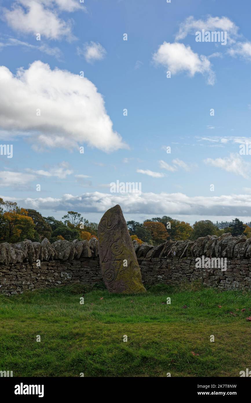 Der Schlangenstein von Aberlemno 1 Steinwand im Angus Village von Aberlemno. Stockfoto