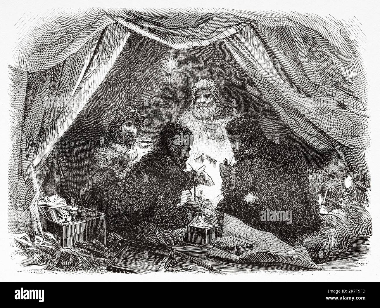 Die Besatzung der Germania in seinem Lager im Zelt. Zweite deutsche Expedition zum Nordpol mit den Schiffen Germania und Hansa, 1869 Stockfoto