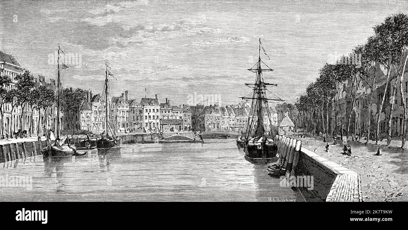 Rouen und Rotterdam docken in Middelburg. Niederlande, Europa. Ausflug nach Zeeland mit Charles De Coster 1873 Stockfoto