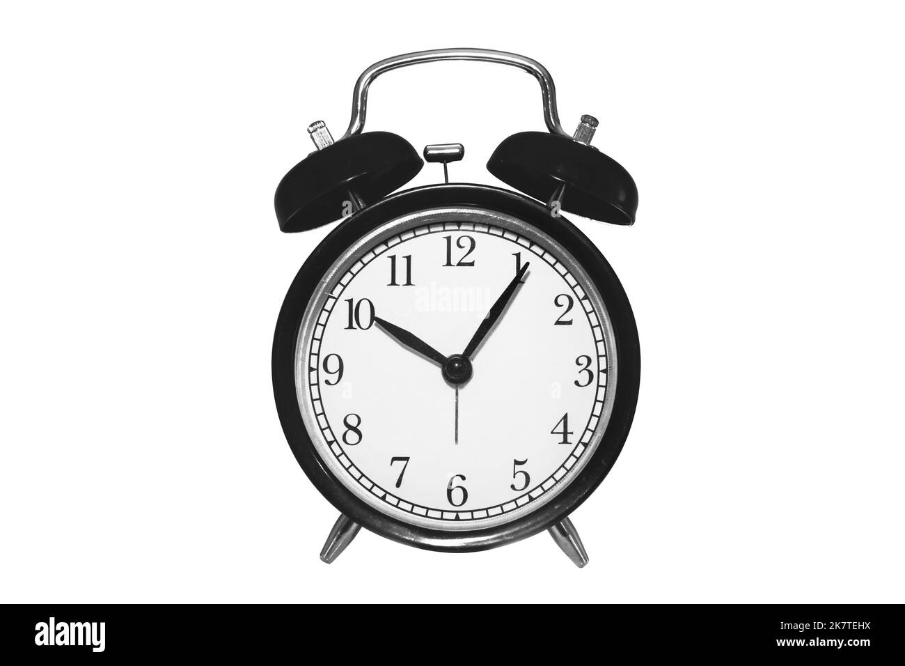 Retro Glocke Uhr schwarze Farbe isoliert auf weißem Hintergrund mit Clipping-Pfad Stockfoto