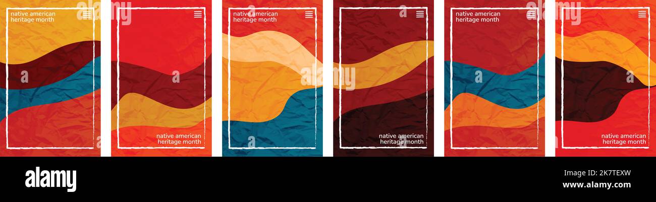 National Native American Heritage Monat Thema, Farben zerkleinert Papier vertikalen Hintergrund Vorlage Rahmen. Set mit 6 Farbkollektionen. Benutzeroberflächenkunst Stock Vektor