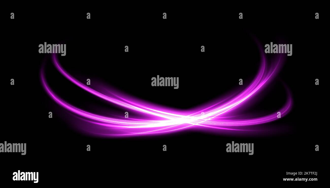 Abstrakte leichte Bewegungslinien und Geschwindigkeit mit violetter Farbe funkelt. Heller, täglich leuchtender Effekt. Halbrunde Welle, leichter Kurvenverlauf, Auto Stock Vektor