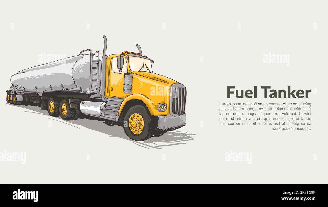 Isolierte Fluel Tankwagen. Schwere ausgerüstet grobe Zeichnung mit editierbaren Kopie Raum Vektor Illustration. Stock Vektor