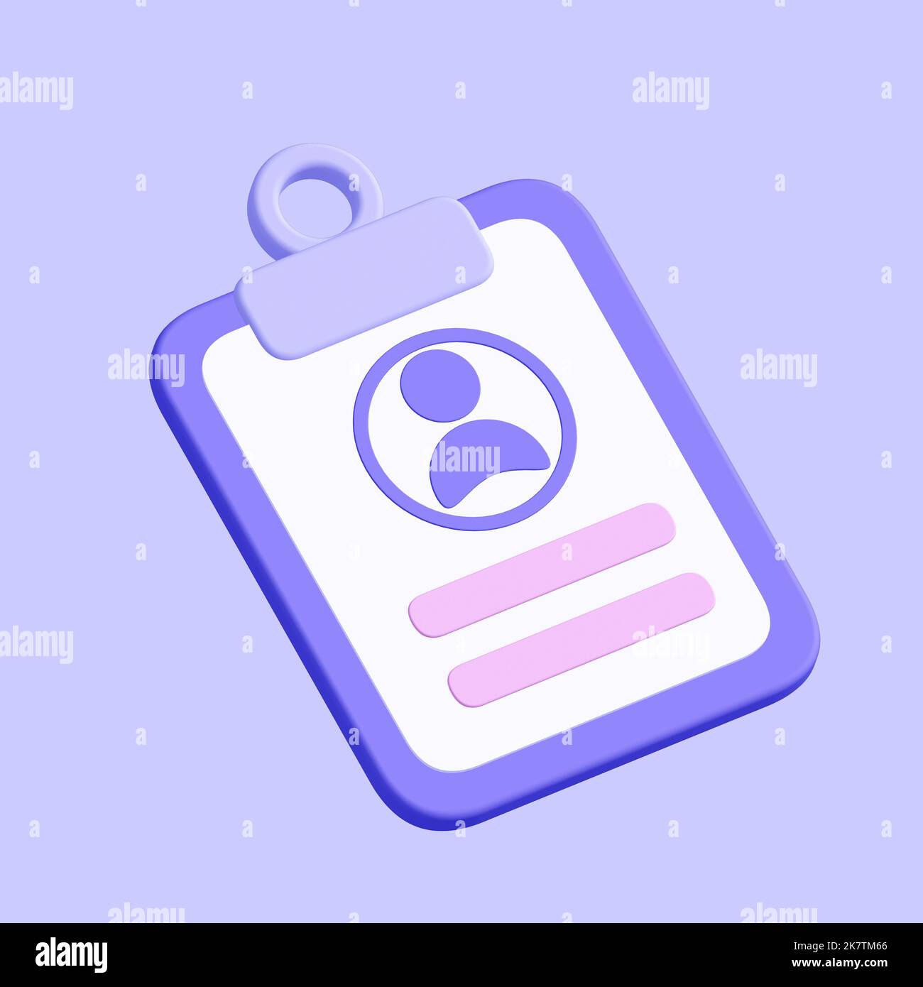 3D Symbol für die ID-Karte des Studenten. Isoliert auf blau. 3D Rendern. Stockfoto