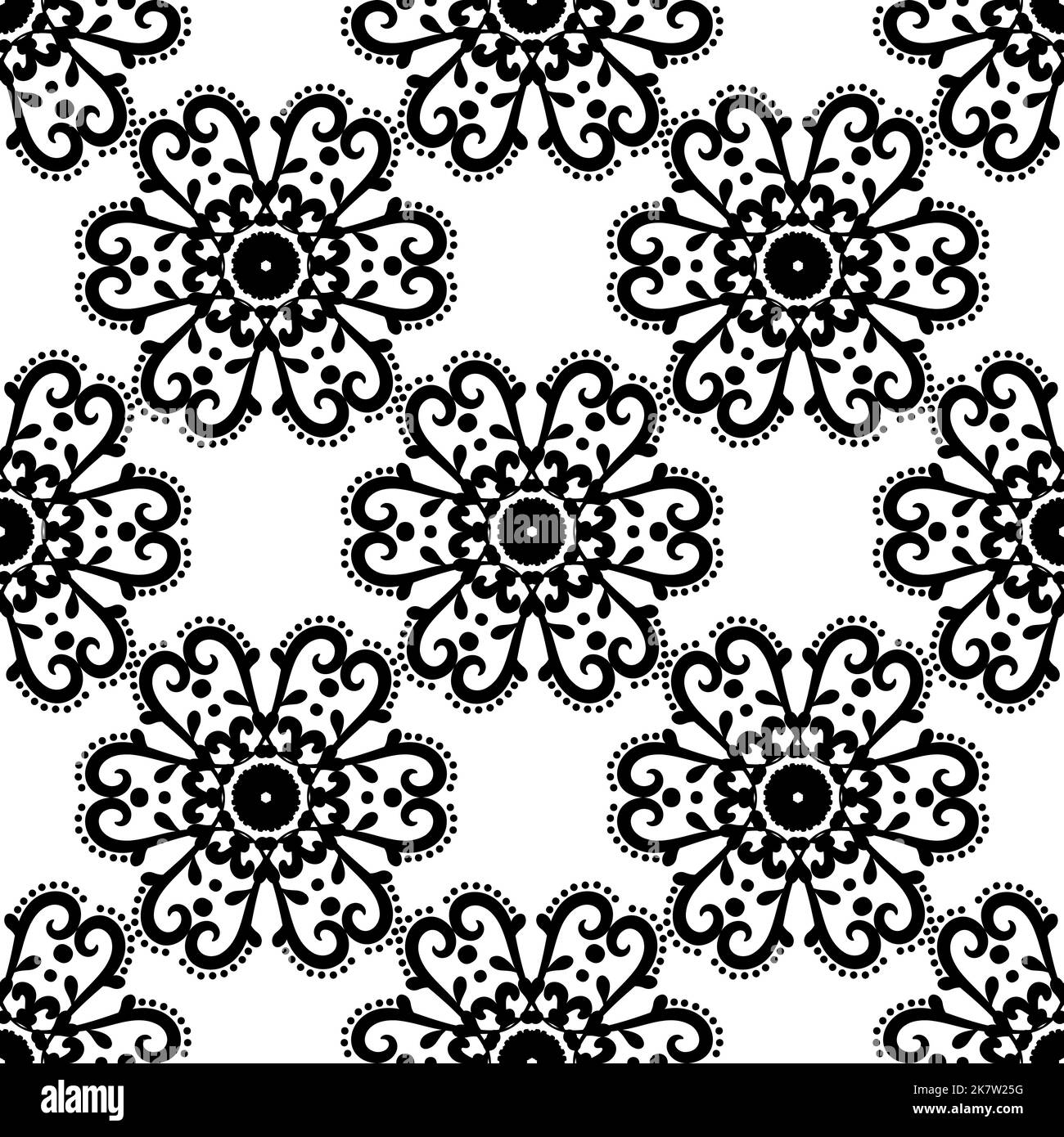 Nahtloses Blumenmuster für den Heimdekor. Schwarz und Weiß. Dekorative Textur. Mehndi-Muster. Für Stoff, Tapete, venezianisches Muster, Textil Stock Vektor