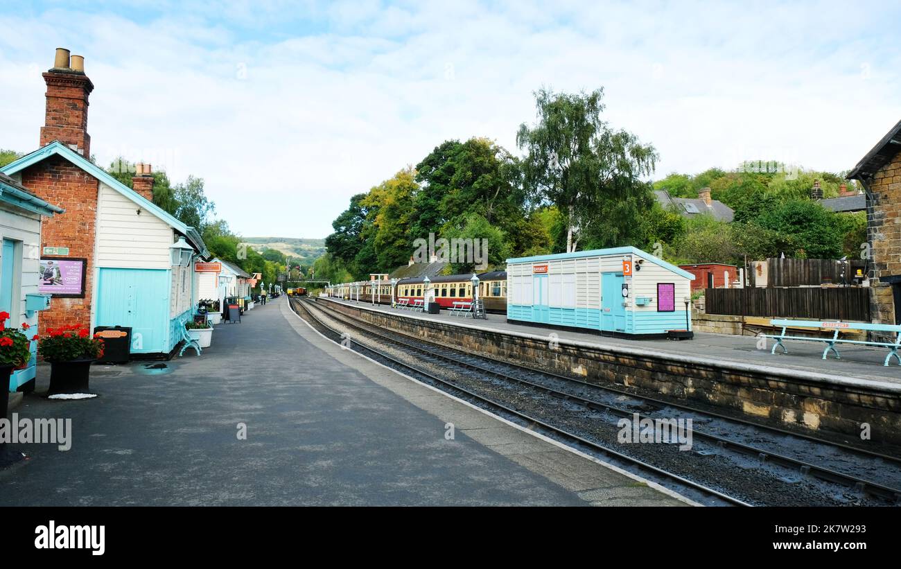 Staion-Plattformen am Grosmont Heritage Bahnhof, North Yorkshire, Großbritannien - John Gollop Stockfoto