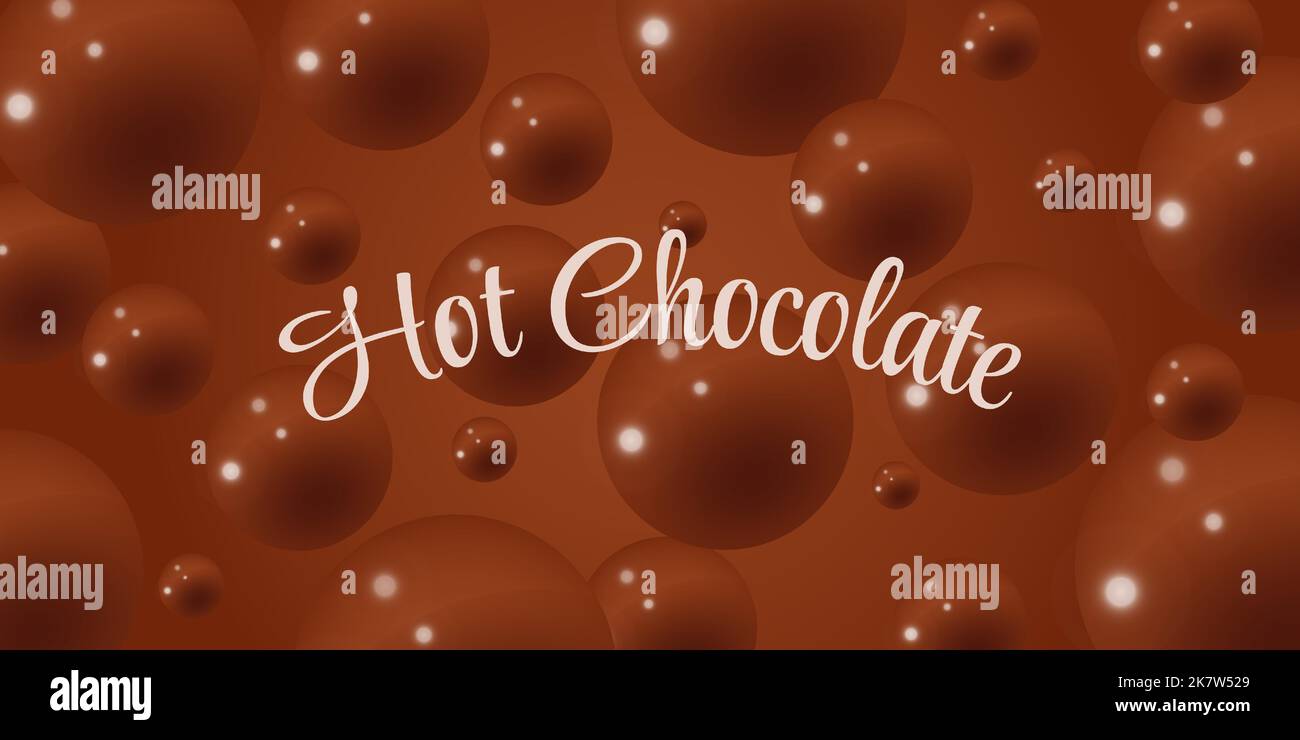 Textur von flüssiger heißer Schokolade mit Spritzern 3D. Schokoladenbraunes Banner. Vektorgrafik. Stock Vektor