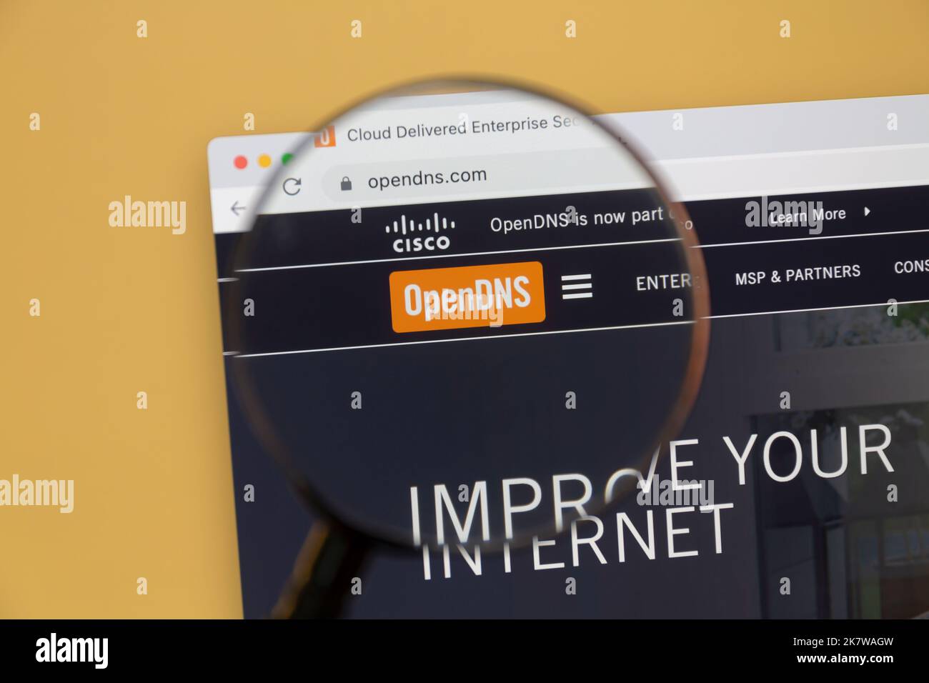 Ostersund, Schweden - Aug 26 2022: OpenDNS-Website auf einem Computerbildschirm. OpenDNS ist ein amerikanisches Unternehmen, das DNS-Auflösungsdienste anbietet. Stockfoto