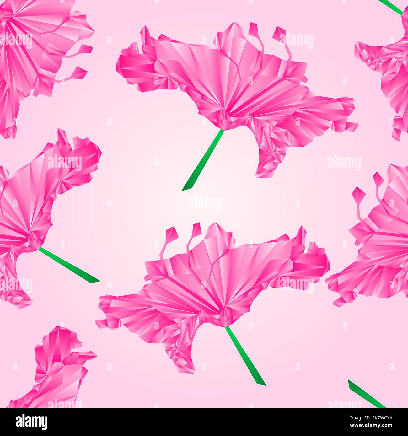 Nahtlose Textur Blume einfache Rhododendron rosa Polygone Berg Strauch Vektor Illustration Stock Vektor