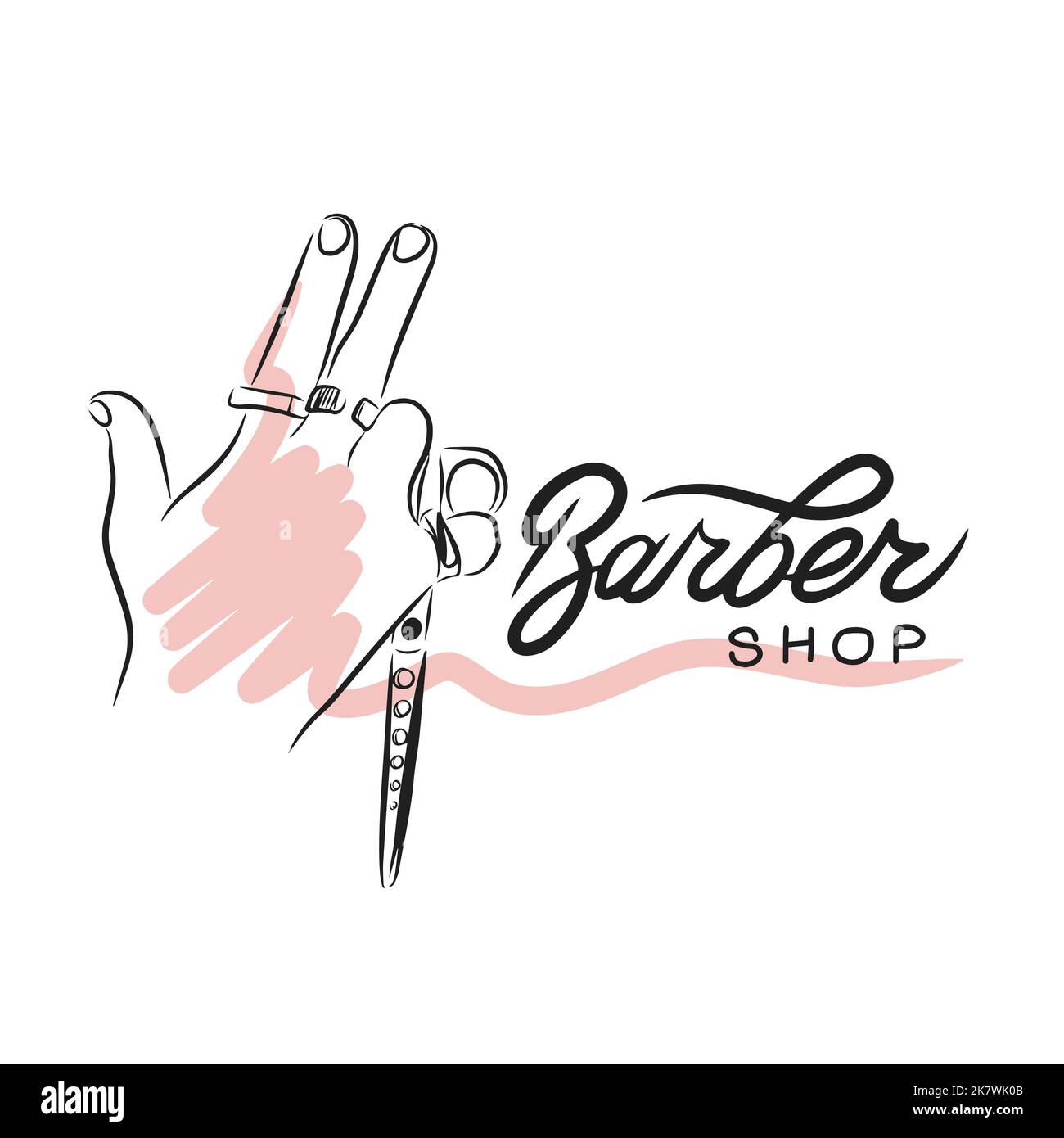 Friseur, handschriftliche Zitate, Haarschere mit männlicher Hand, Friseurzubehör, Doodle Stock Vektor