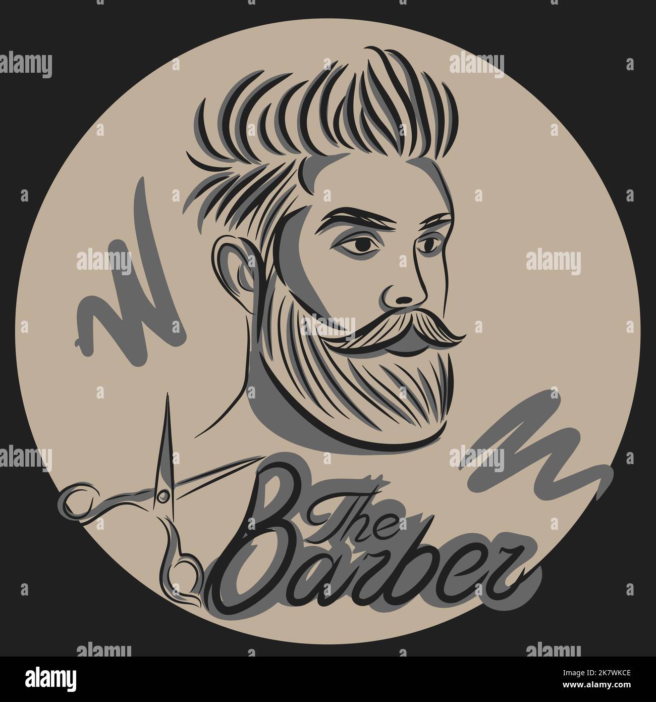 Der Barber, handgeschriebene Zitate, Männer Frisur, Schere Barbershop Cover Doodle Stock Vektor