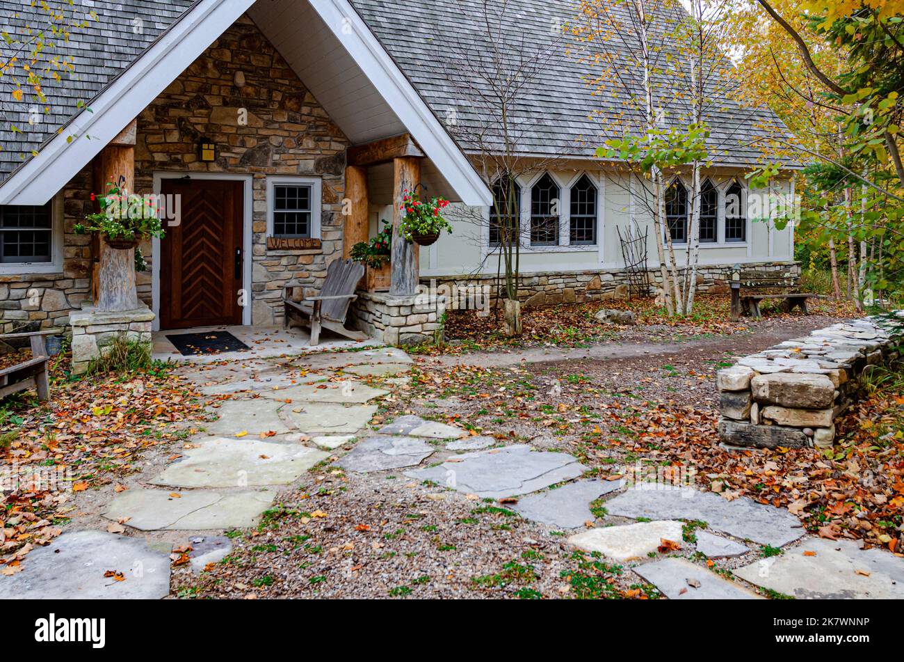 Der Clearing-Workshop beherbergt Kurse für Holzbearbeitung, Glas und solche Künste, The Clearing, Ellison Bay, Door County, Wisconsin Stockfoto