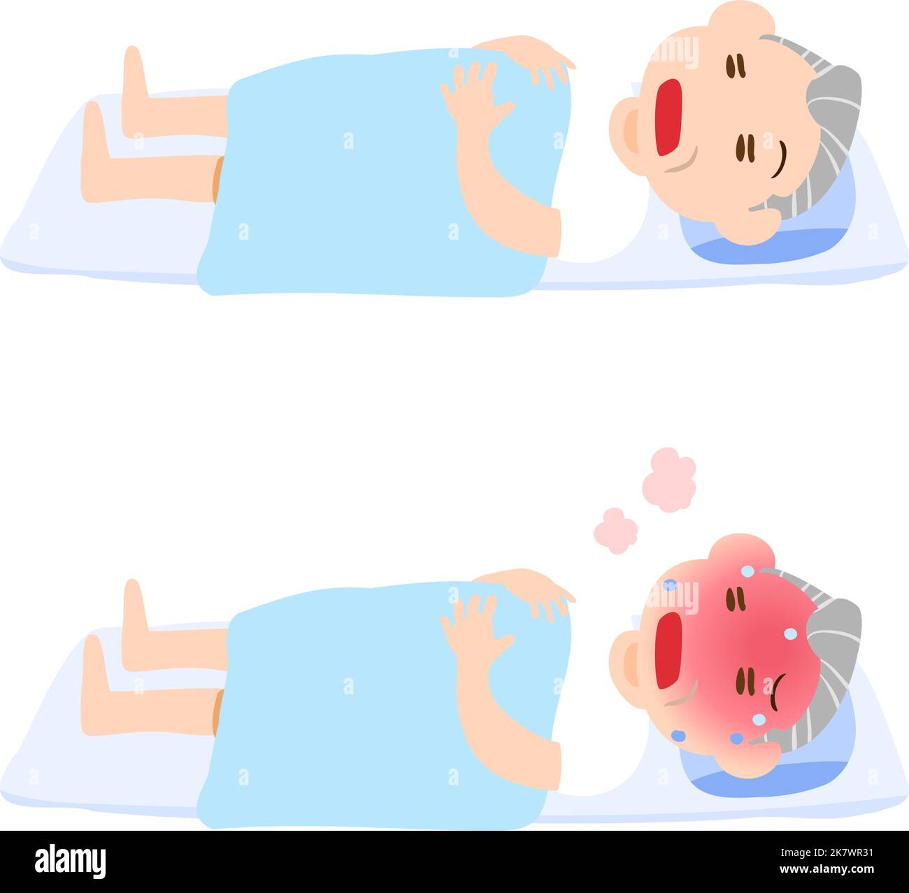 Illustration Satz von schlafenden alten Mann, durch die Anwesenheit oder Abwesenheit von körperlichen Zustand Stock Vektor