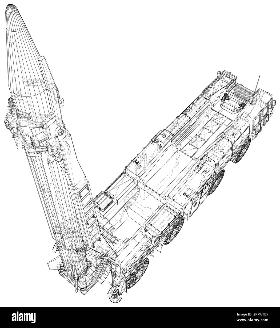 LKW mit einer Rakete. Spezielle militärische Ausrüstung. Luftangriff. Vektor erstellt von 3D Stock Vektor